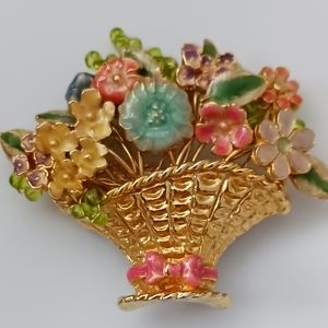 Vintage Enameled fFower Basket Brooch